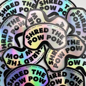 Shred the Pow Pow 2" x 1.27" Holographic Goggle Die-Cut Sticker